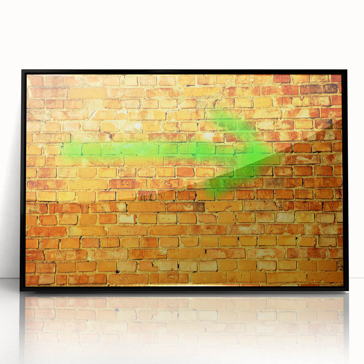 Framed acrylic print of large abstract wall art featuring mid-century modernist style in bold primary colors.