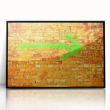 Framed acrylic print of large abstract wall art featuring mid-century modernist style in bold primary colors.