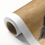 Rolled canvas displaying vibrant African tribal wall art design, showcasing intricate patterns and textures, securely packaged in a protective cardboard tube for safe transport.