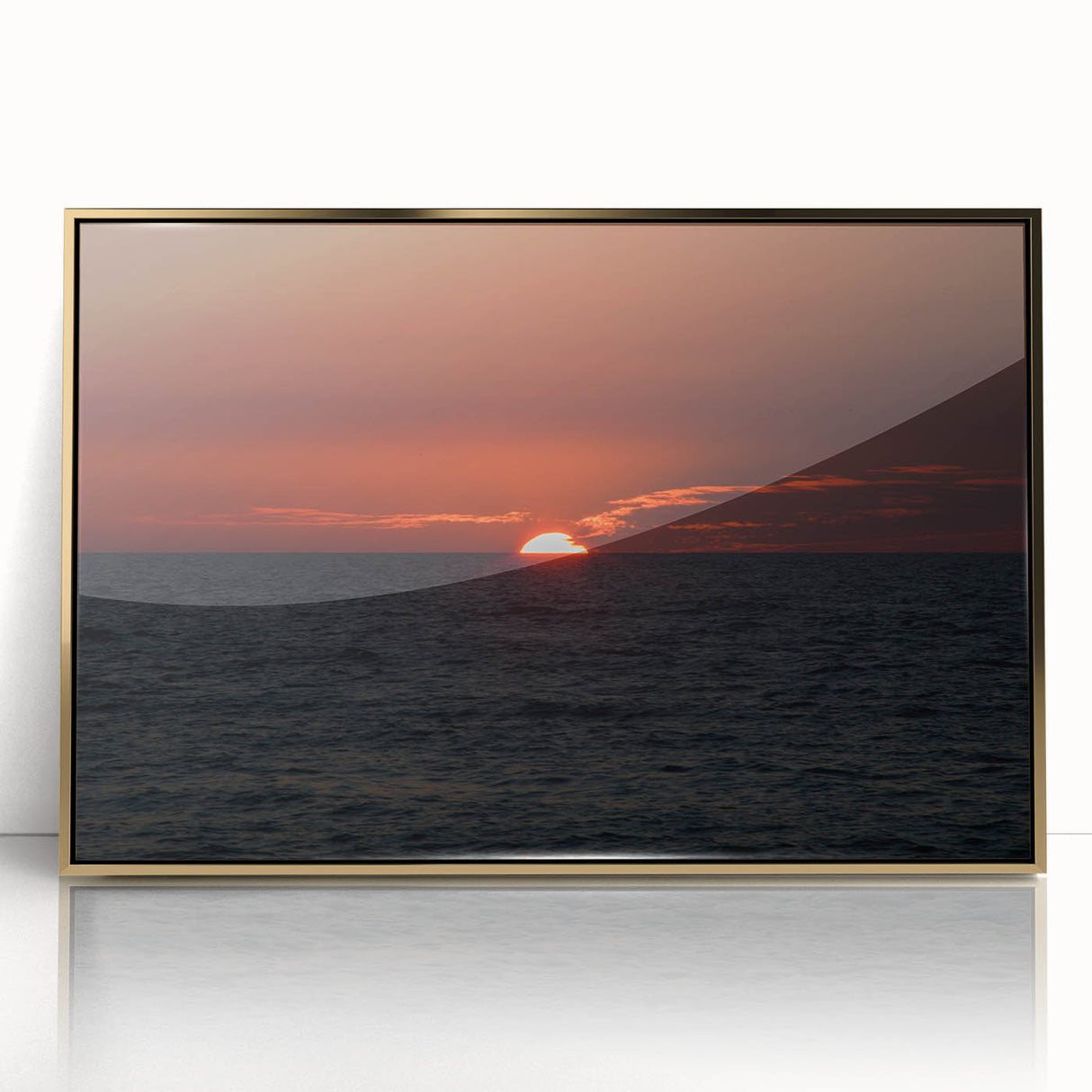 Framed acrylic print of a mid-century modernist abstract design in gold and white tones, suitable for modern art wall decor.