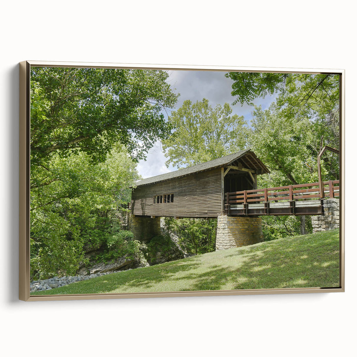 Framed canvas featuring a vintage black and white landscape painting, ideal for bedroom wall art.
