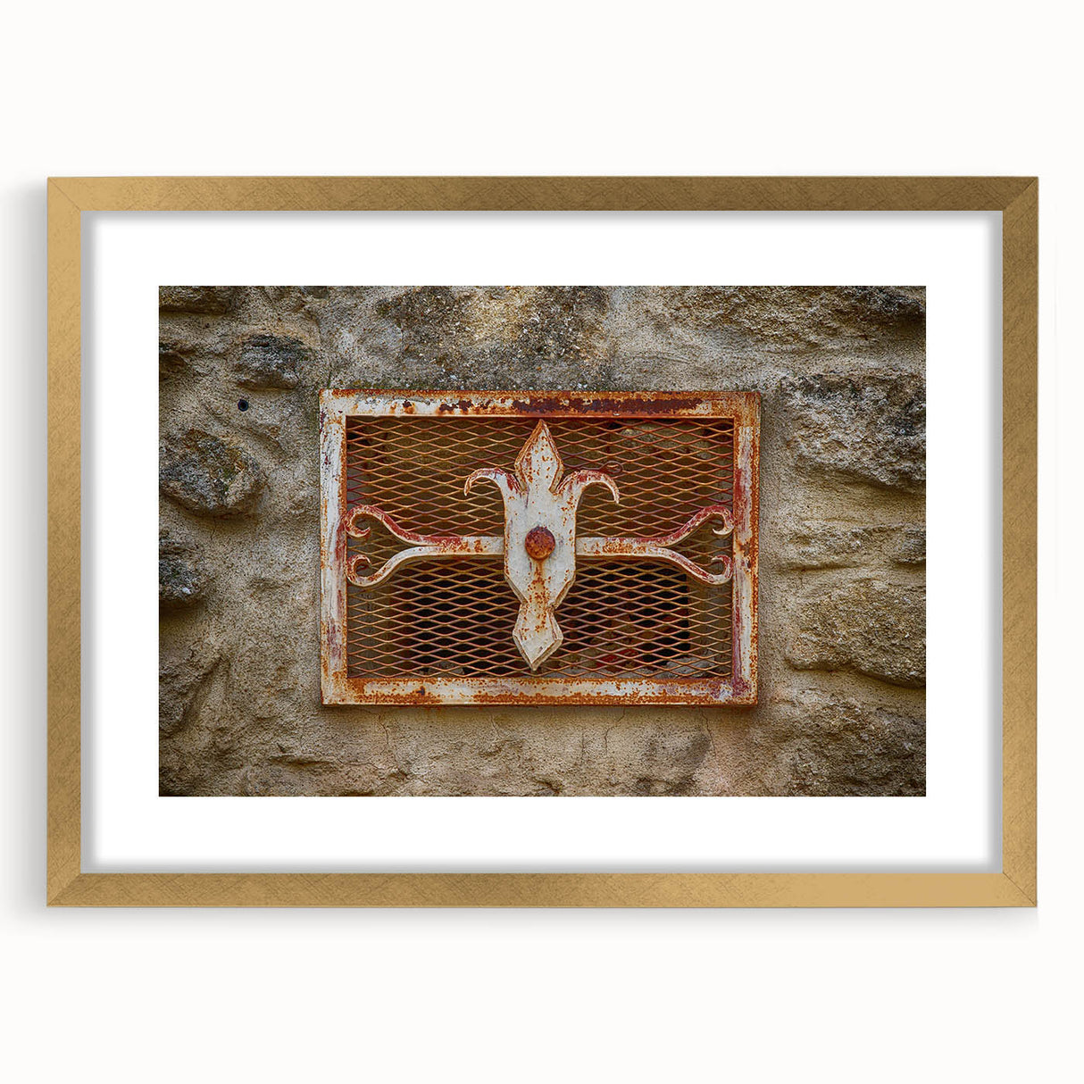 Extra large abstract art print featuring textured swirls in gold and white hues on a framed canvas.