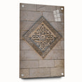 Large abstract wall art on acrylic glass, featuring swirling blue and grey patterns.