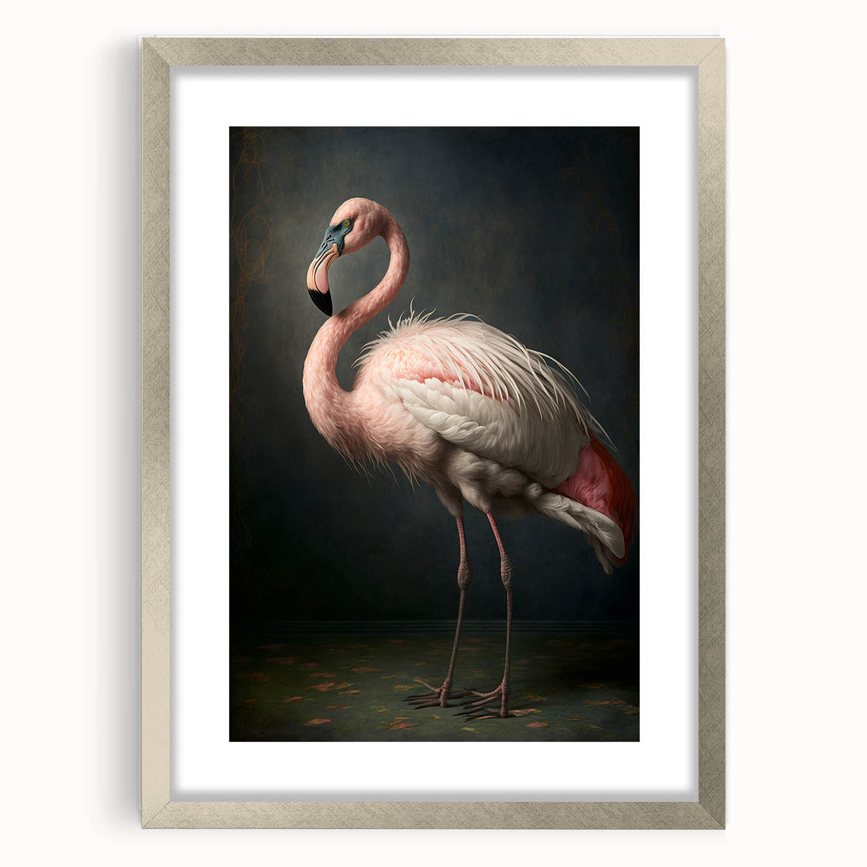 Silver-framed artwork featuring a modern abstract design, displayed with a white mat background, perfect for home decor or gallery settings.