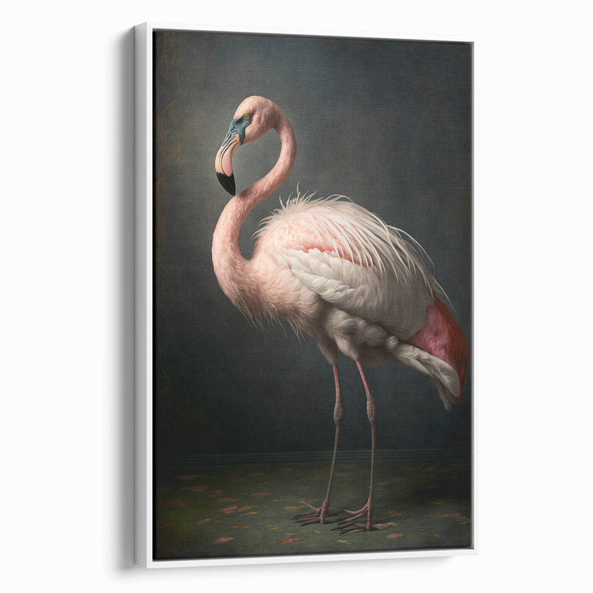 Framed canvas showcasing a vibrant abstract art piece with a white border, displayed from a side view against a light background, ideal for modern home decor.