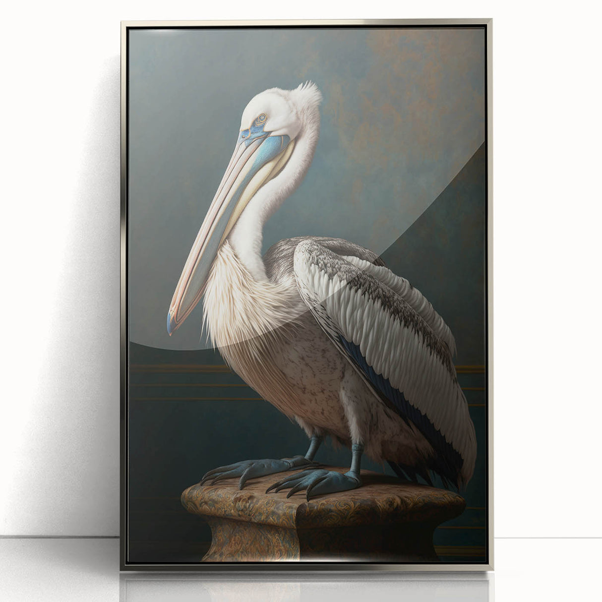 Framed acrylic print showcasing a modern silver abstract design, elegantly displayed from the front view, perfect for contemporary home decor.