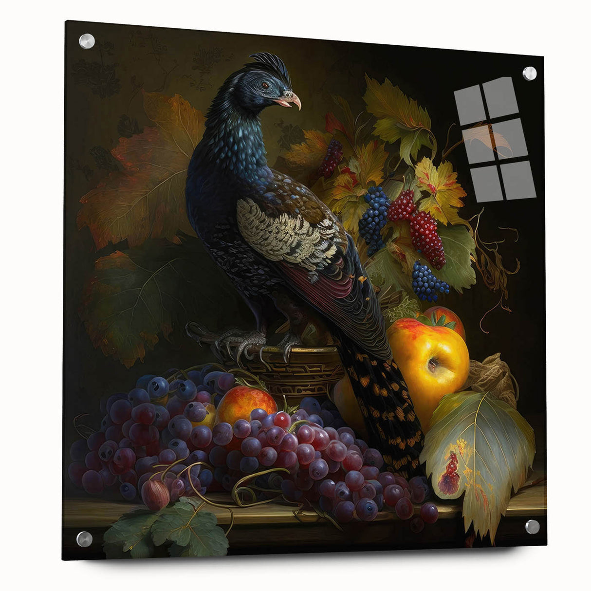 Acrylic glass side view displaying multiple pins arranged artistically, highlighting a modern aesthetic suitable for home or office decor. The vibrant colors and sleek design emphasize contemporary style, perfect for enhancing interior spaces.