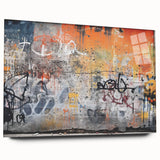 Large abstract wall art on acrylic, featuring swirling blue and gray tones, ideal for bedroom or dining room decor.