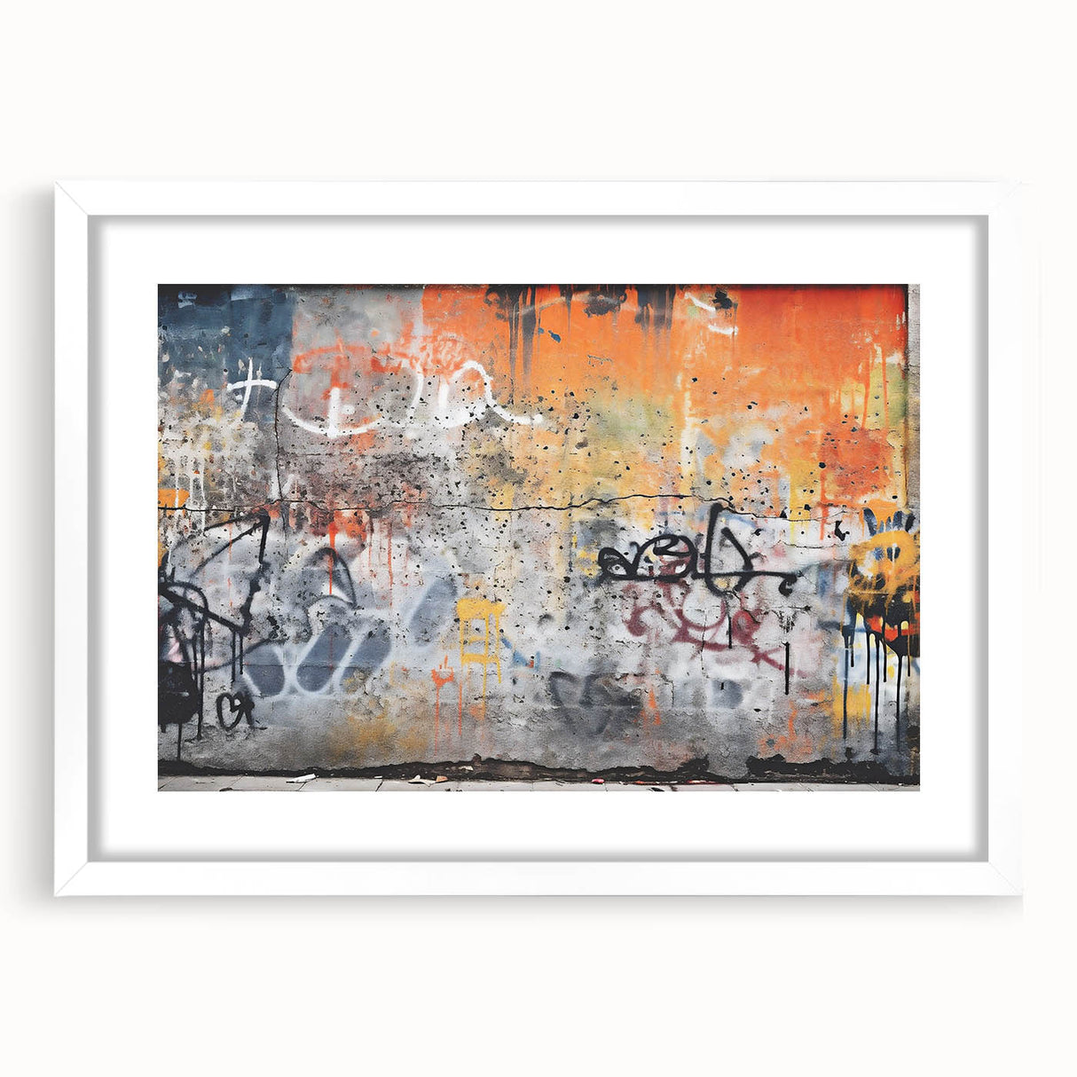 Abstract art print featuring swirling blue and white patterns on a framed canvas, suitable for dining room decor.