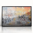 Framed acrylic print of large abstract wall art featuring mid-century modernist swirls in black and white.