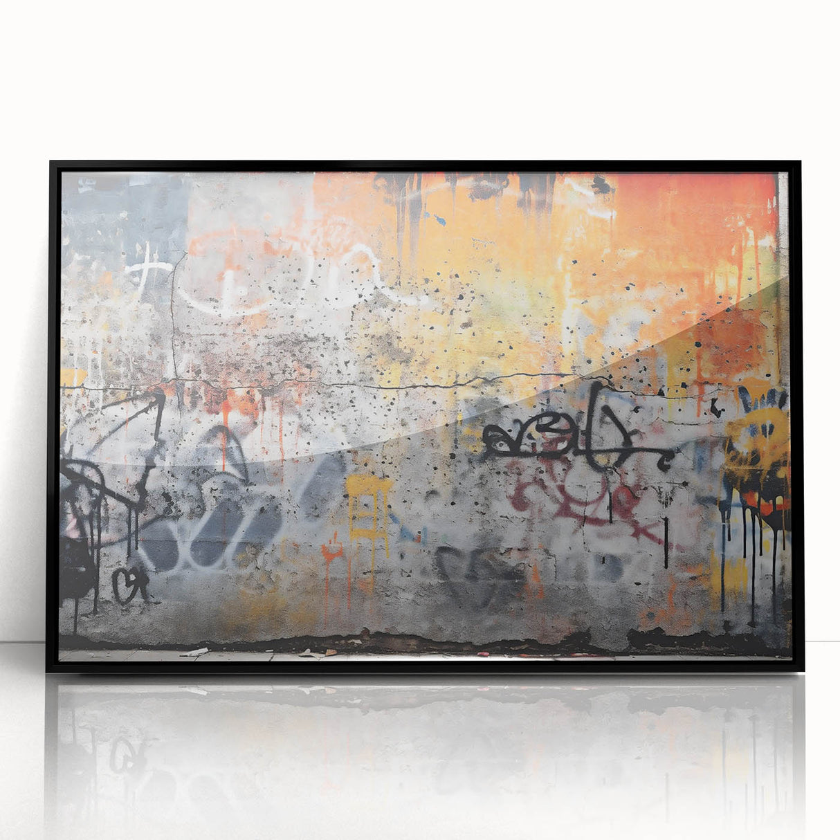 Framed acrylic print of large abstract wall art featuring mid-century modernist swirls in black and white.