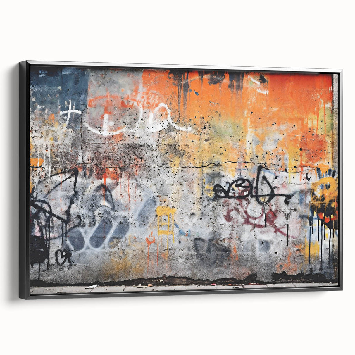 Black and white framed canvas featuring a vintage landscape painting, suitable for bedroom decor.