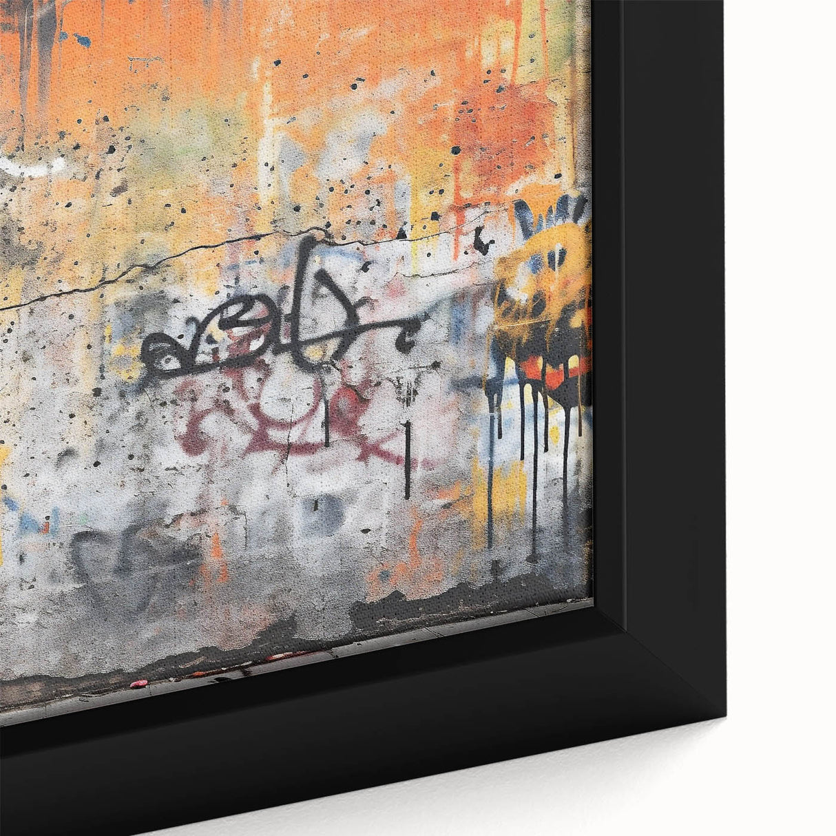 Framed canvas featuring textured, extra large black wall art with colorful abstract designs, ideal for living room decor.