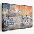 Large abstract painting in blue and green tones on stretched canvas, ideal for kitchen wall art.