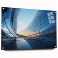 Large abstract wall art on acrylic glass, featuring swirling blue and gray tones, suitable for bedroom or dining room decor.