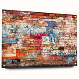 Large abstract wall art in vibrant blue and green hues on acrylic glass, ideal for modern bedroom or dining room decor.