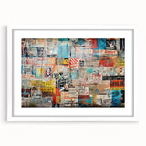 Abstract art print featuring swirling blue and gray tones on a white framed canvas, suitable for dining room decor.
