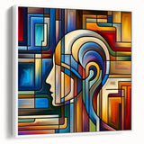 Framed canvas wall art depicting a vibrant abstract landscape in hues of blue and green, showcasing a modern design, perfect for home decor.