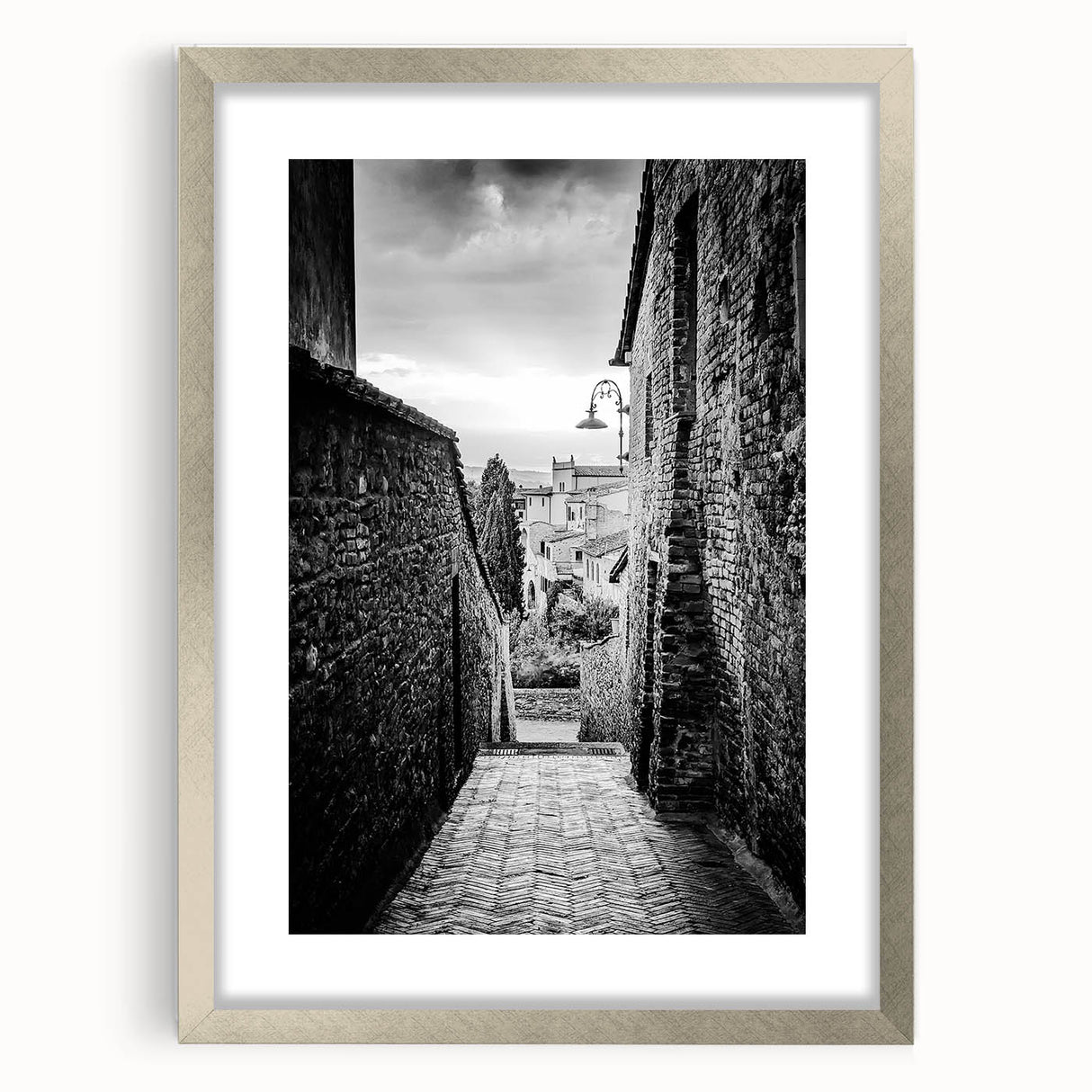 Textured abstract art print in muted gray and blue tones on framed canvas, ideal for bedroom wall decor.