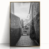 Large acrylic print of abstract mid-century modernist art in gold and black, ideal for modern art wall decor.