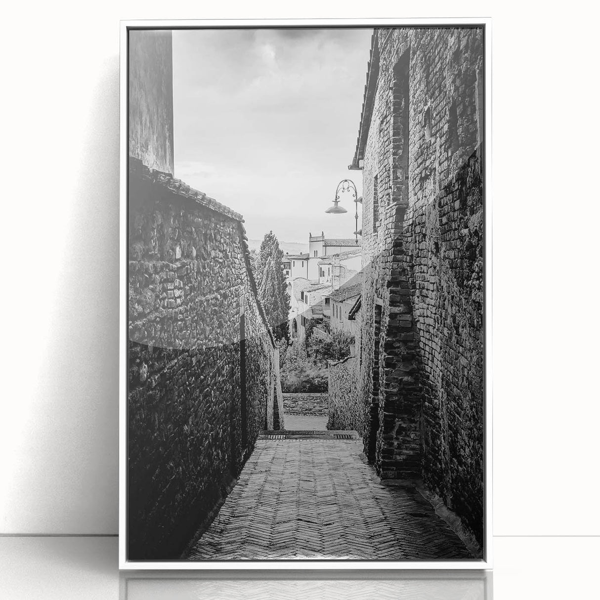 Art deco poster featuring geometric patterns in black and white, acrylic print in white frame, suitable for nursery wall art.