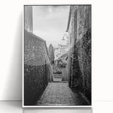 Art deco poster featuring geometric patterns in black and white, acrylic print in white frame, suitable for nursery wall art.