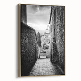 Framed canvas featuring a black and white vintage landscape painting, suitable for bedroom wall art.