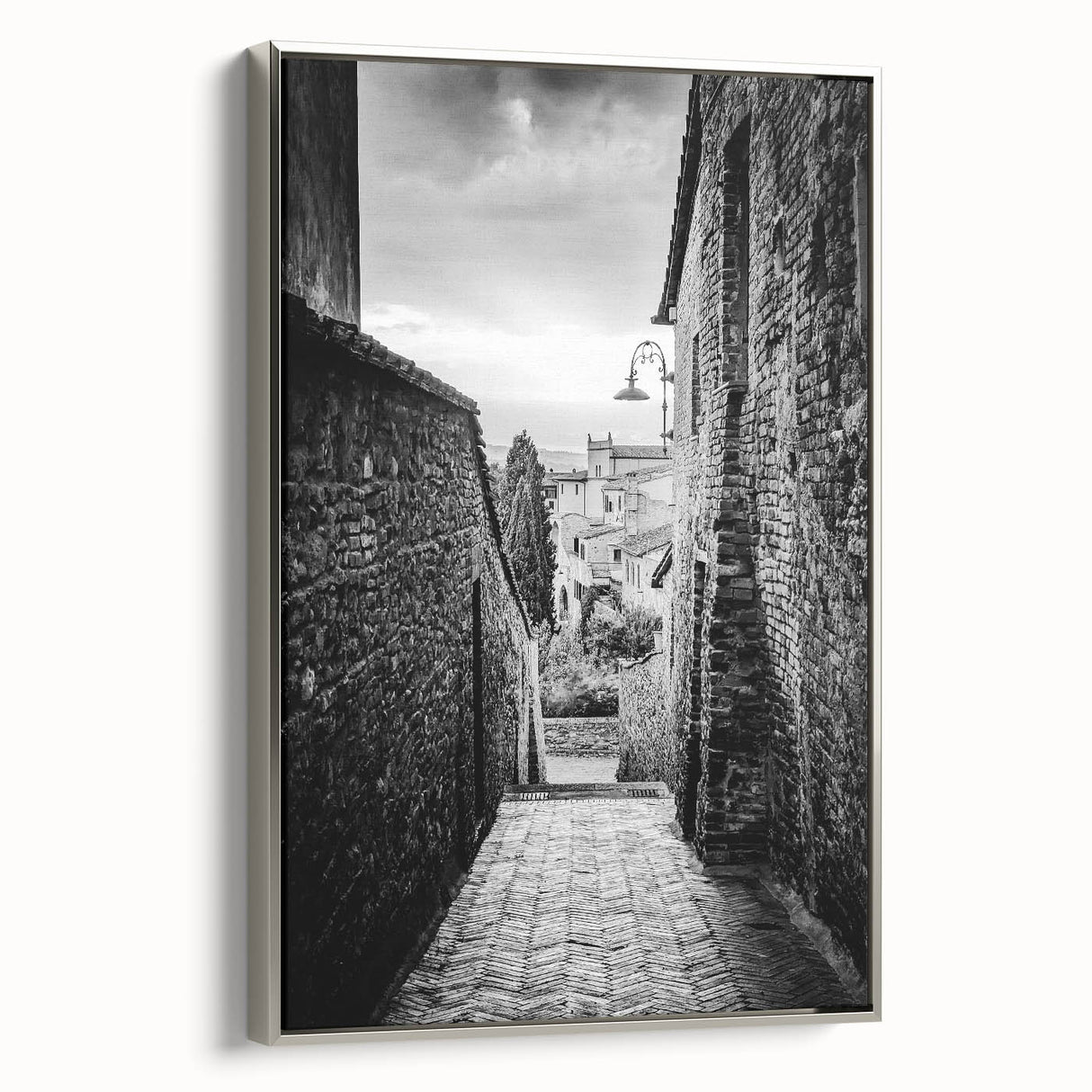 Framed canvas of a vintage landscape painting with vibrant colors, ideal for living room decor.