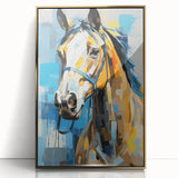 Framed acrylic artwork showcasing a gold abstract design with vibrant hues, displayed from the front view, ideal for modern home decor and office spaces.