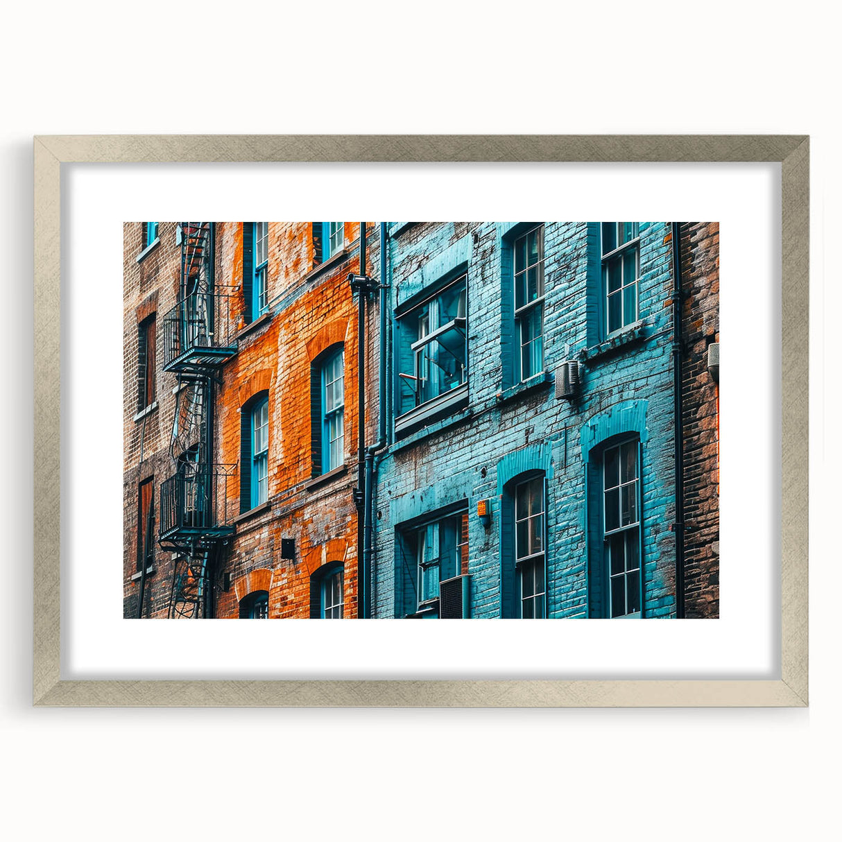 Textured abstract art print in neutral hues, framed in silver, ideal for modern bedroom ambiance.