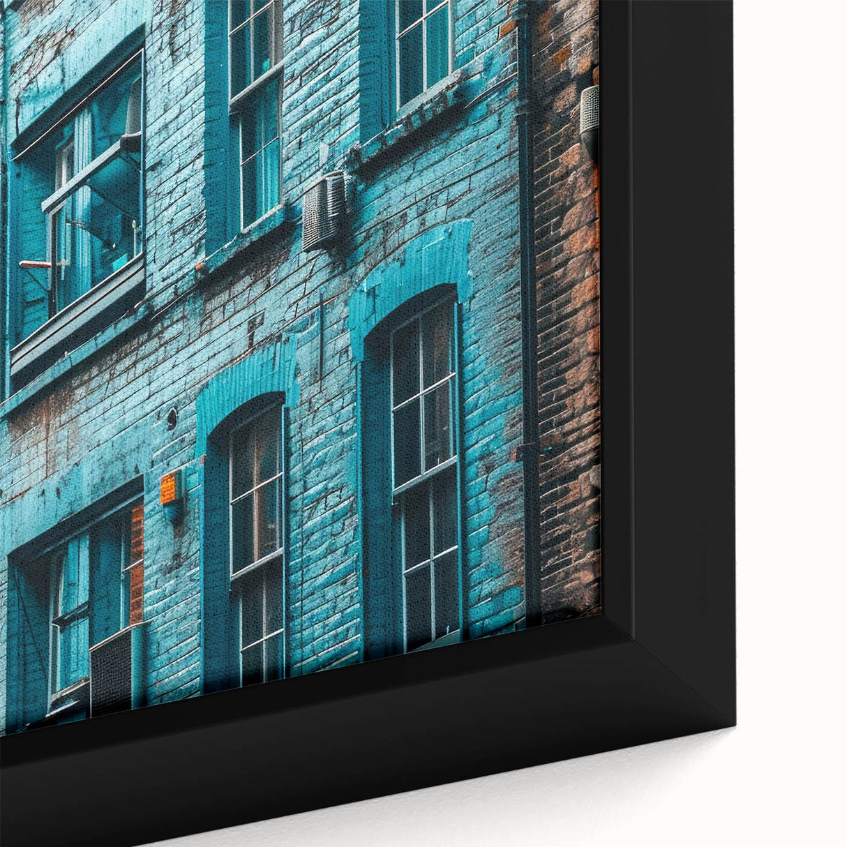 Close-up of textured black wall art on framed canvas, featuring colorful abstract patterns, ideal for living room decor.