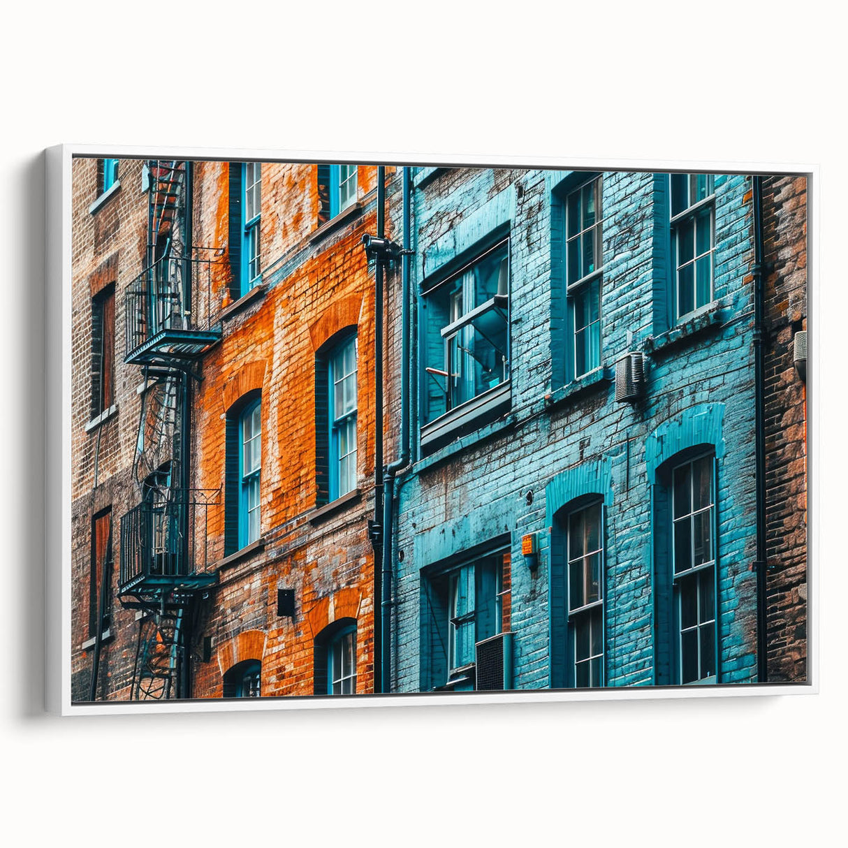 Framed vintage poster art featuring a colorful abstract design on a black background, ideal for living room decor.
