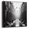 Black and white landscape art on framed canvas depicting a serene river, ideal for bedroom wall decor.