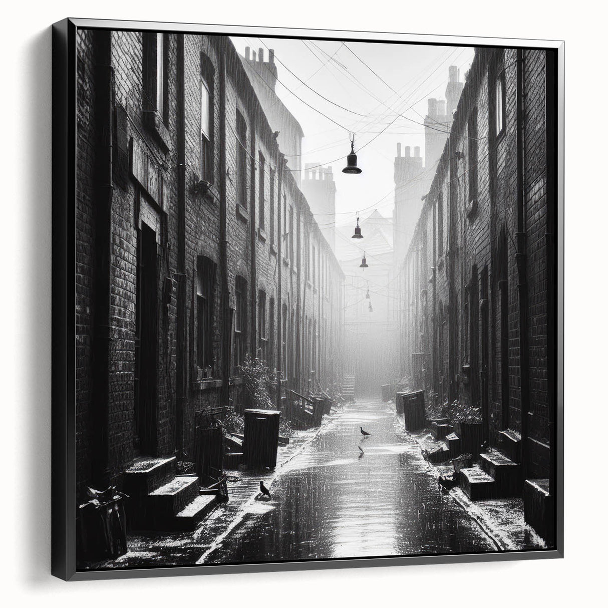 Black and white landscape art on framed canvas depicting a serene river, ideal for bedroom wall decor.