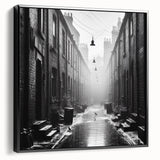 Black and white landscape art on framed canvas depicting a serene river, ideal for bedroom wall decor.