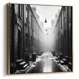 Framed canvas landscape painting in muted silver and gold tones, ideal for bedroom wall art.