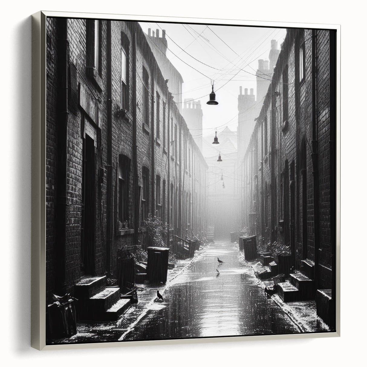 Landscape art painting on framed canvas, featuring a colorful vintage poster art style with black edges.