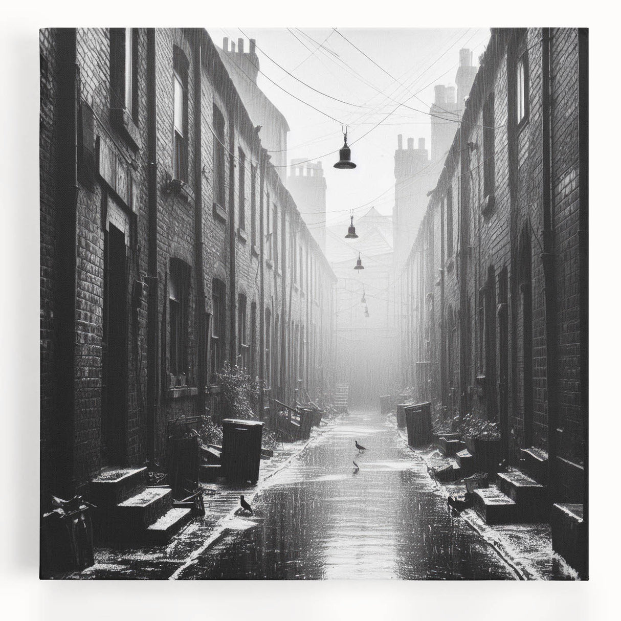Large black and white abstract art on stretched canvas, ideal for kitchen wall decor.