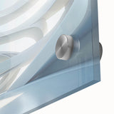 Large abstract wall art on acrylic glass featuring mid-century modernist swirls in blue and gray tones.
