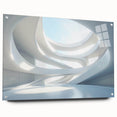 Large abstract wall art on acrylic glass featuring swirling blue and gray tones.