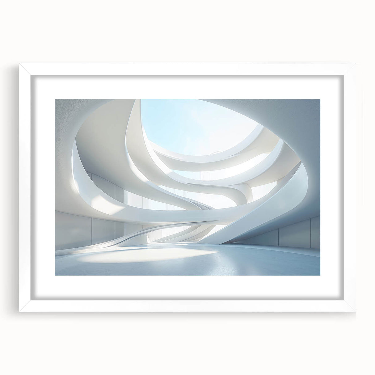 Extra large abstract art print with textured design in neutral shades, displayed in a white frame.