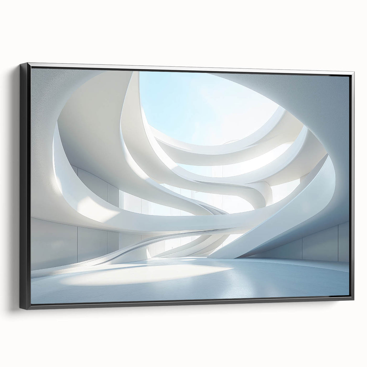 Black and white landscape art painting on framed canvas, featuring a serene river scene, ideal for bedroom wall decor.
