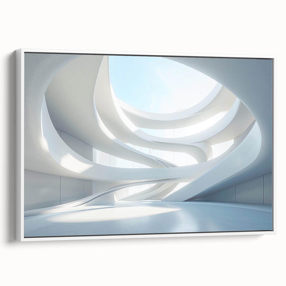 Framed canvas landscape painting featuring a serene, vintage-style river scene in muted earth tones.