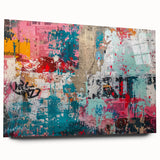 Large abstract wall art in vibrant blue and green tones on acrylic glass, ideal for modern bedroom or dining room ambiance.