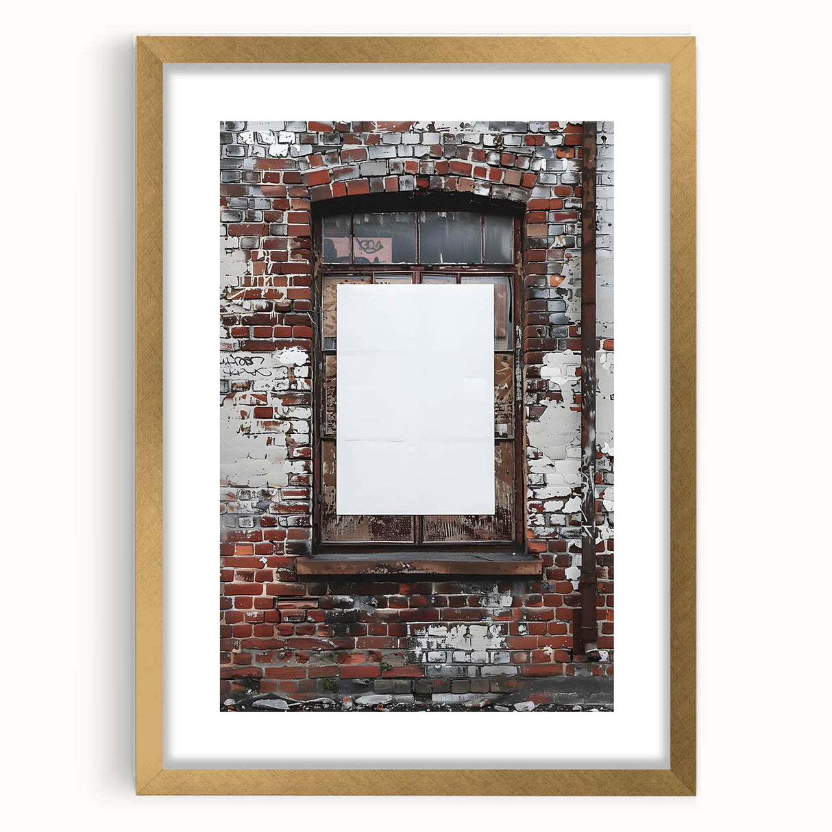 Extra large abstract art print featuring textured swirls in gold and white, mounted in a gold frame.