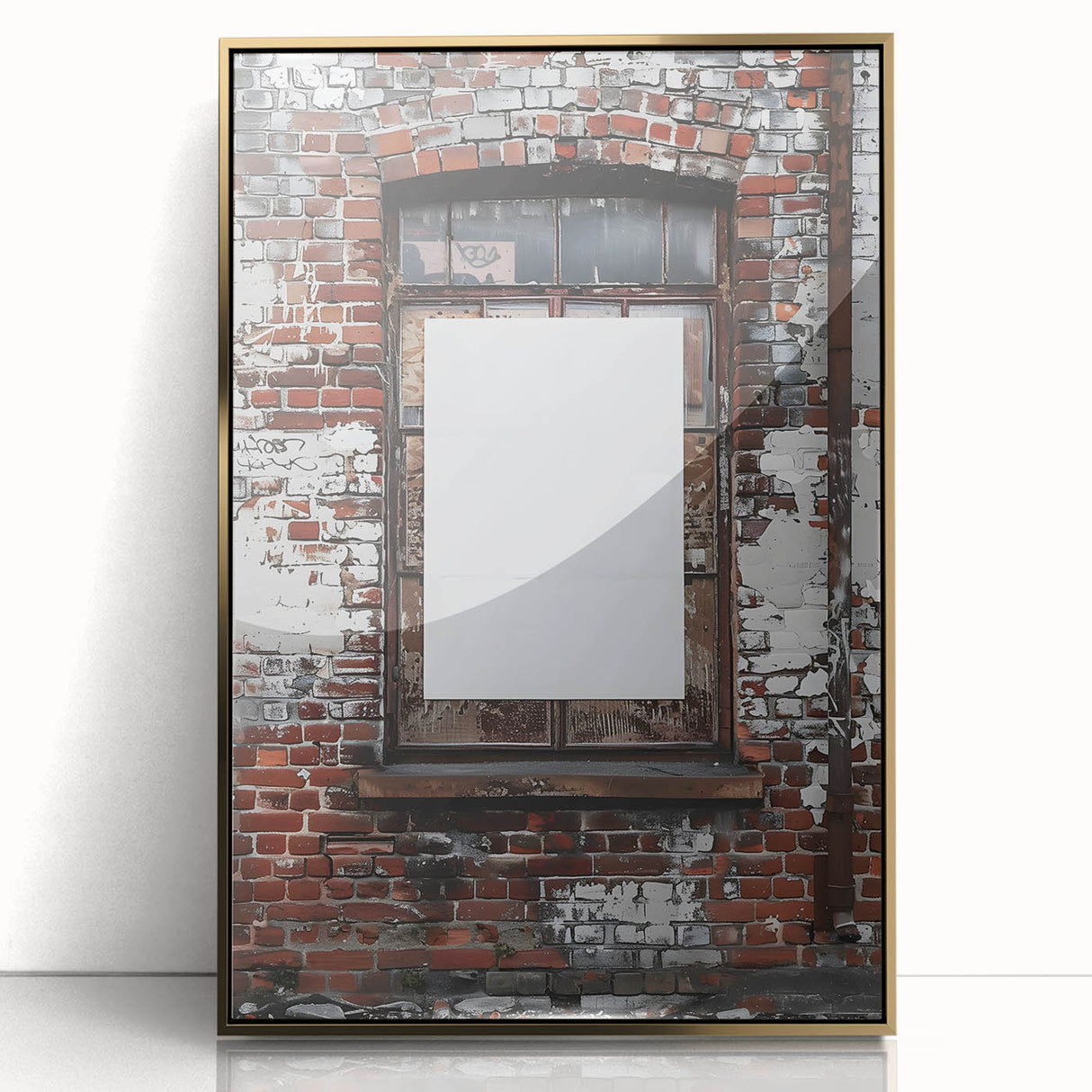 Large acrylic print of a mid-century modernist abstract design in gold and black tones, suitable for modern art wall decor.