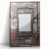 Mid-century modernist art deco poster depicting geometric shapes in muted pastel colors, framed in silver acrylic.