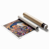Rolled canvas print showcasing vibrant African tribal art with intricate patterns and rich colors, securely packaged in a protective cardboard tube for safe shipping.