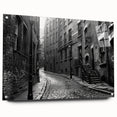 Large abstract wall art on acrylic, featuring swirling blue and white patterns.