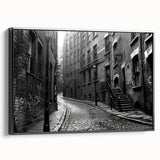 Black and white landscape painting on framed canvas, featuring a serene mountain scene, ideal for bedroom wall decor.